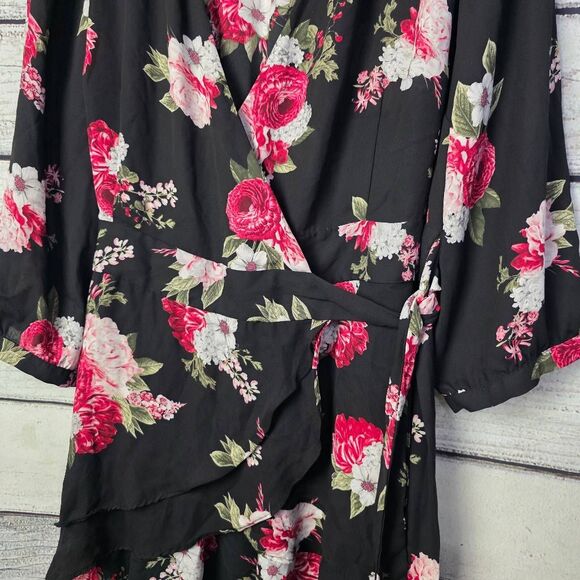 Torrid Black Floral High-Low Kimono Cardigan Size 2 - Picture 2 of 8